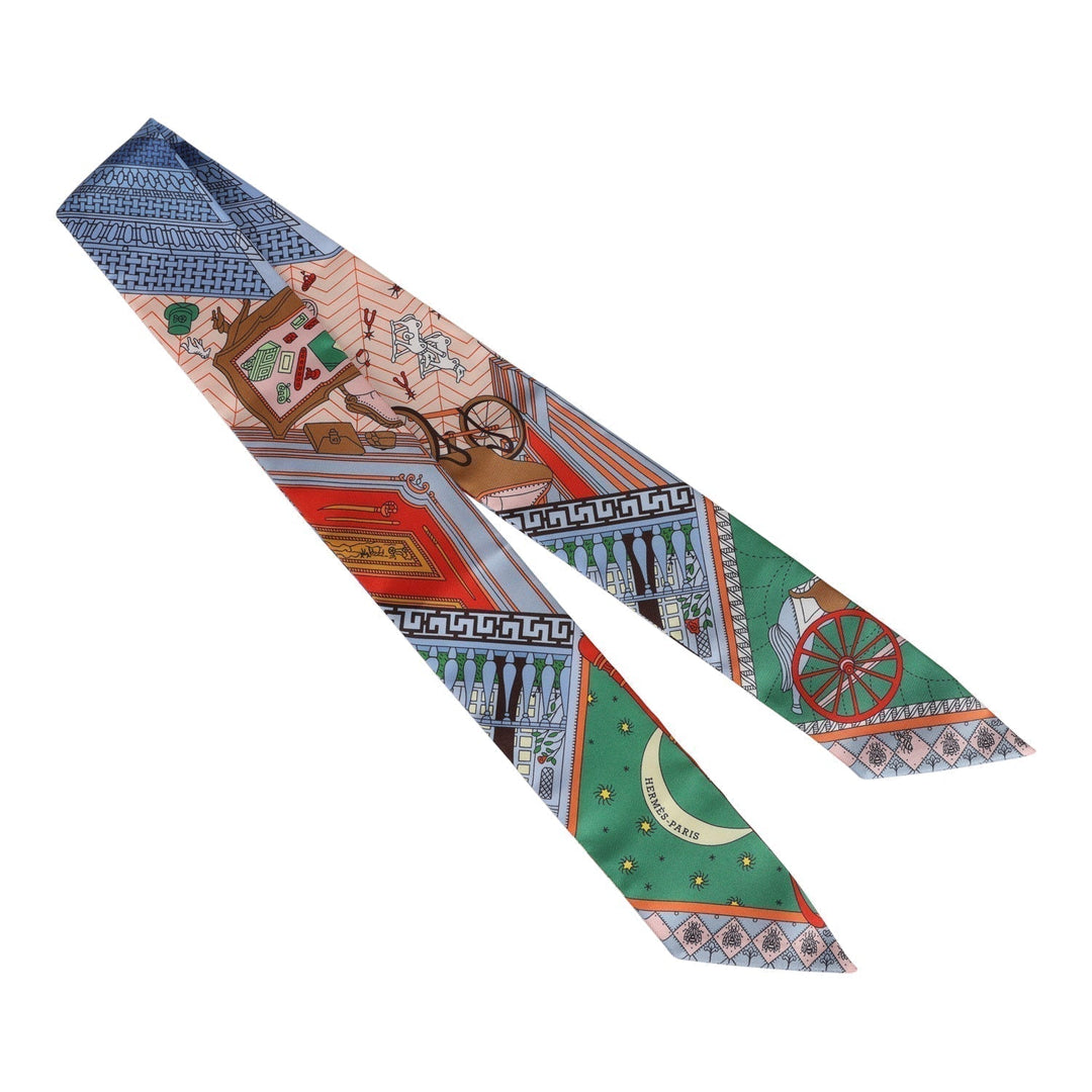 Top quality Hermes "Objects De Curiosite" Blue Silk Twilly Pair