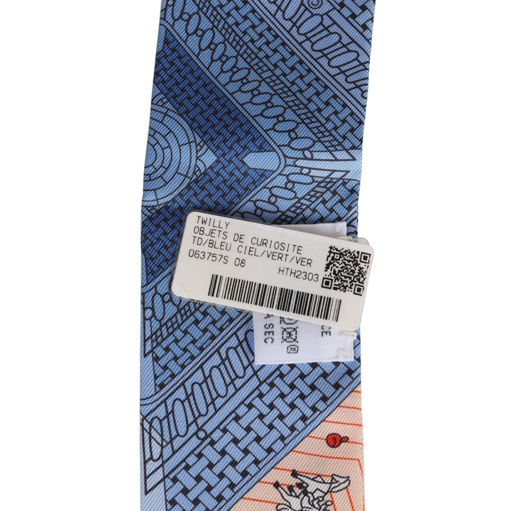 Top quality Hermes "Objects De Curiosite" Blue Silk Twilly Pair