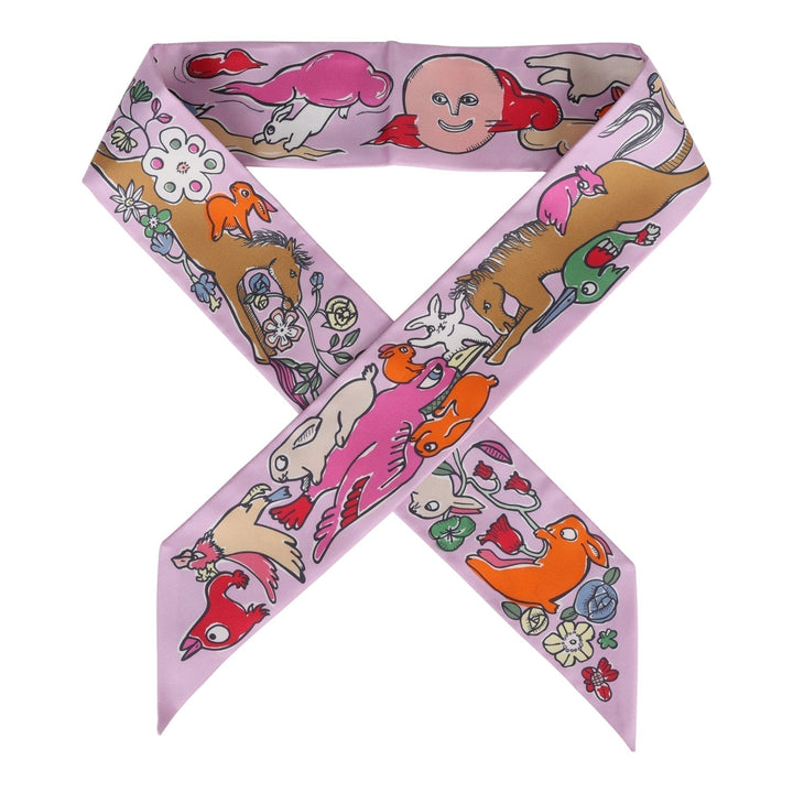Top quality Hermes "Mille et Un Lapins" Parme Silk Twilly Pair