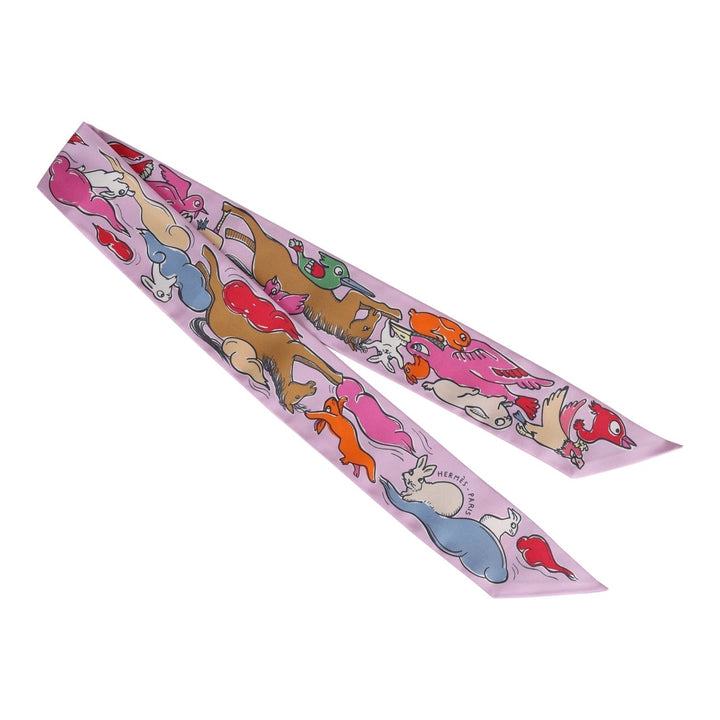 Top quality Hermes "Mille et Un Lapins" Parme Silk Twilly Pair