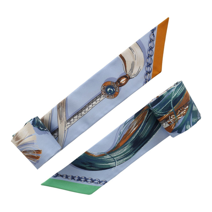 Top quality Hermes "Cavalcades" Bleu Ciel Silk Twilly Pair