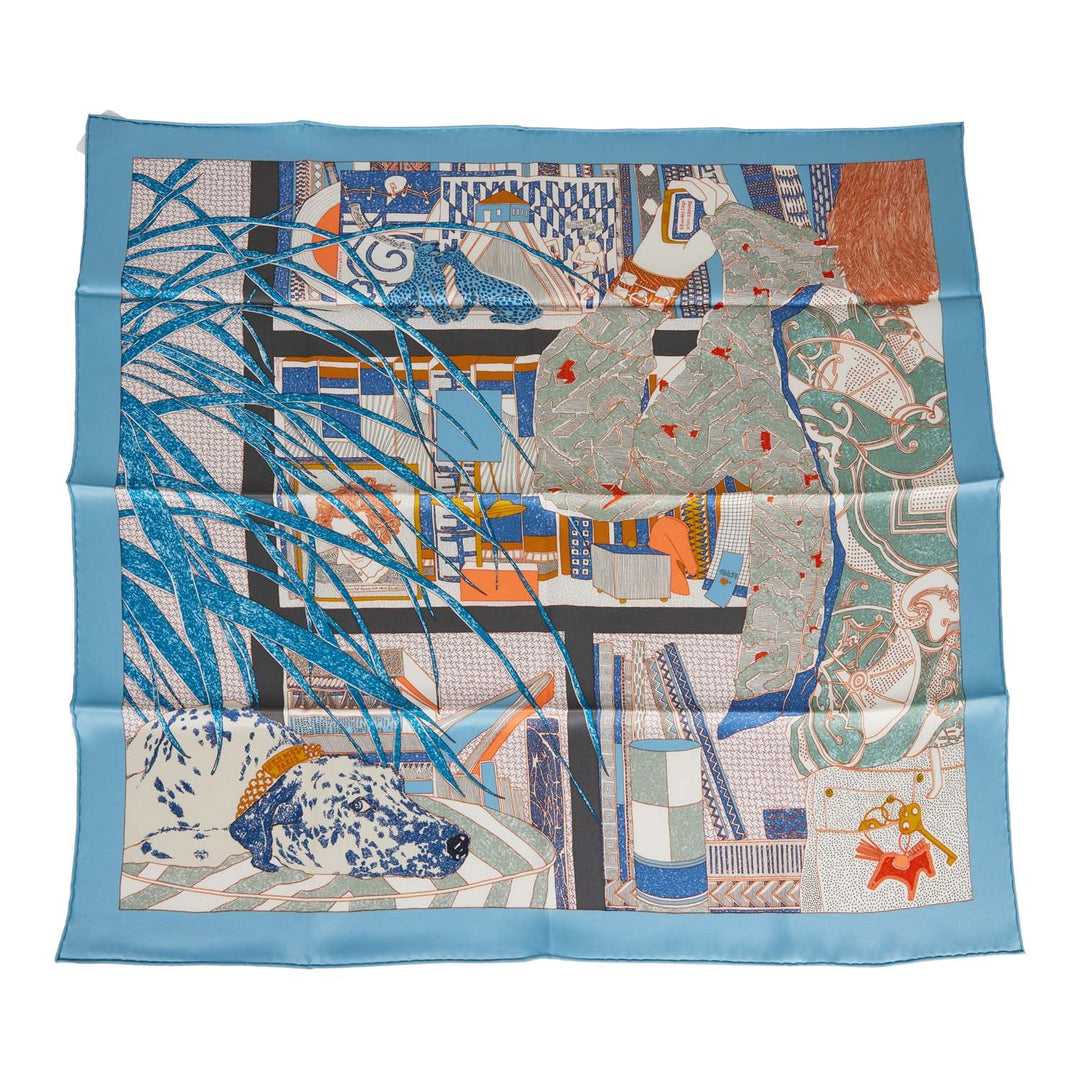 Top quality Hermes "Rendez-Vous Chez" Blue Silk Twill Scarf 70cm
