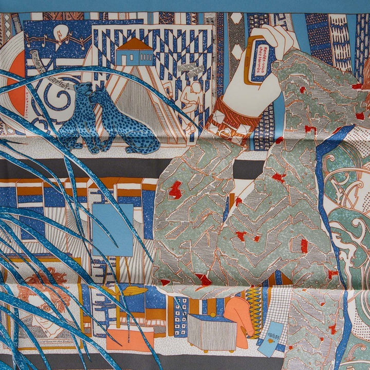 Top quality Hermes "Rendez-Vous Chez" Blue Silk Twill Scarf 70cm