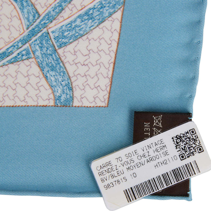 Top quality Hermes "Rendez-Vous Chez" Blue Silk Twill Scarf 70cm