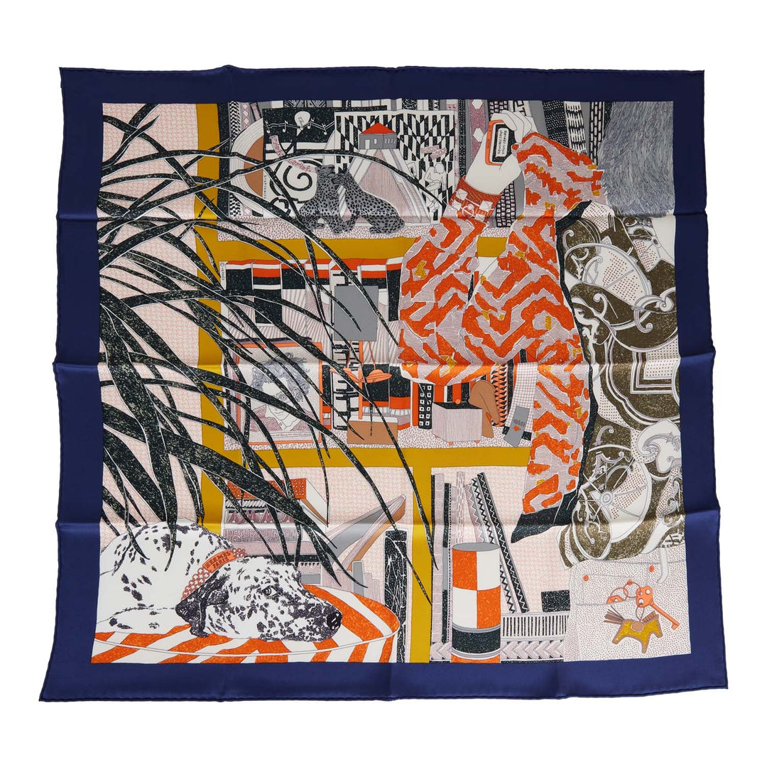 Top quality Hermes "Rendez-Vous Chez" Blue Marine Silk Twill Scarf 70cm