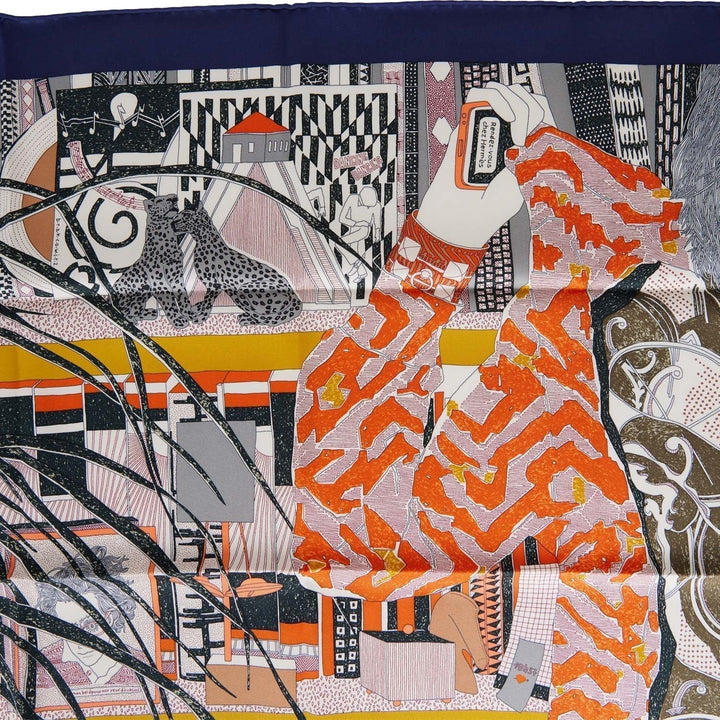 Top quality Hermes "Rendez-Vous Chez" Blue Marine Silk Twill Scarf 70cm