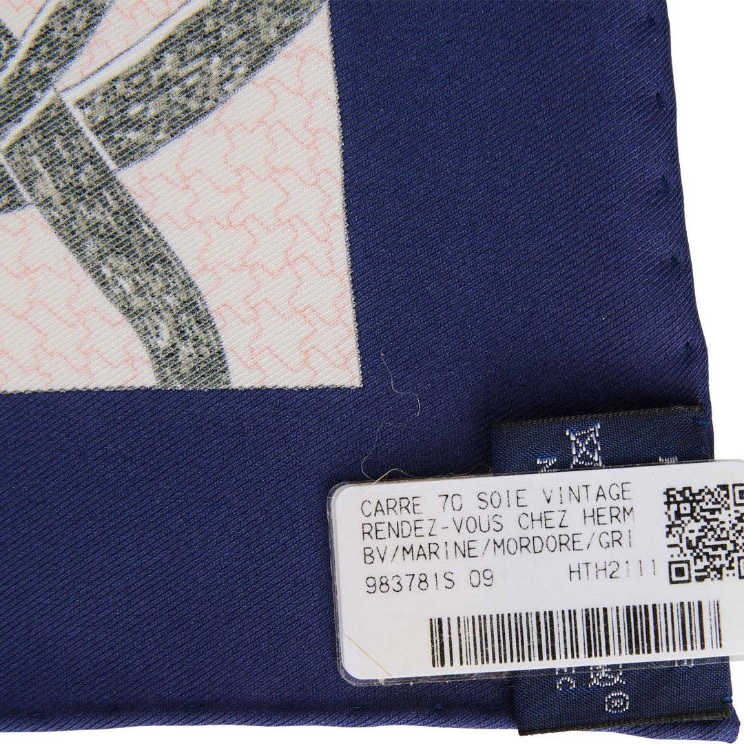 Top quality Hermes "Rendez-Vous Chez" Blue Marine Silk Twill Scarf 70cm