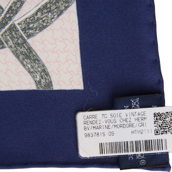Top quality Hermes "Rendez-Vous Chez" Blue Marine Silk Twill Scarf 70cm