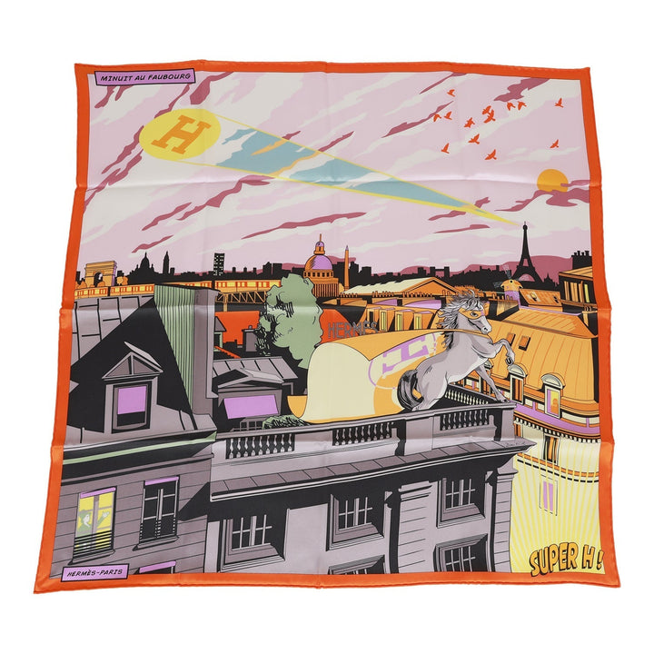 Top quality Hermes "Minuit au Faubourg" Orange Silk Twill Scarf 70cm
