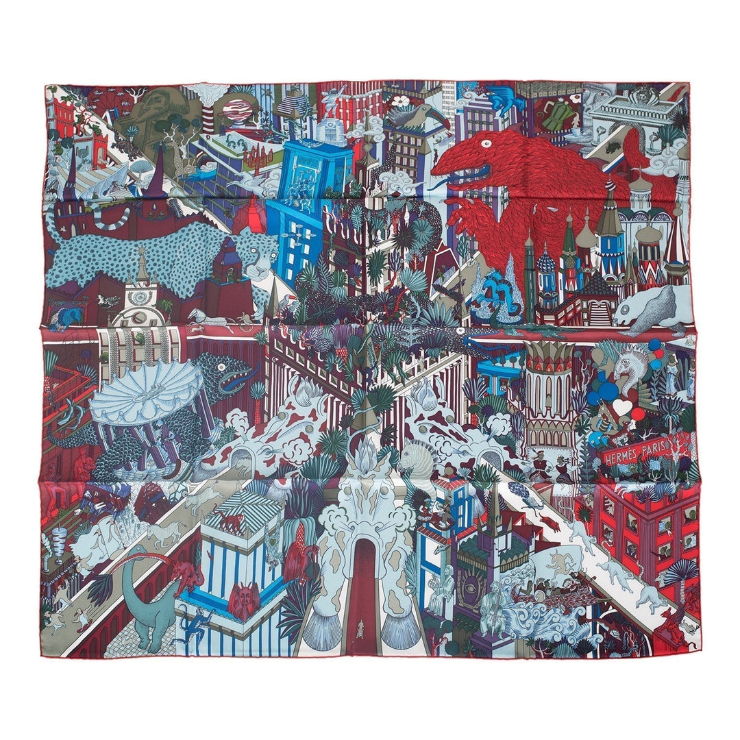 Top quality Hermes "Animapolis" Bordeaux Silk Twill Scarf 90cm
