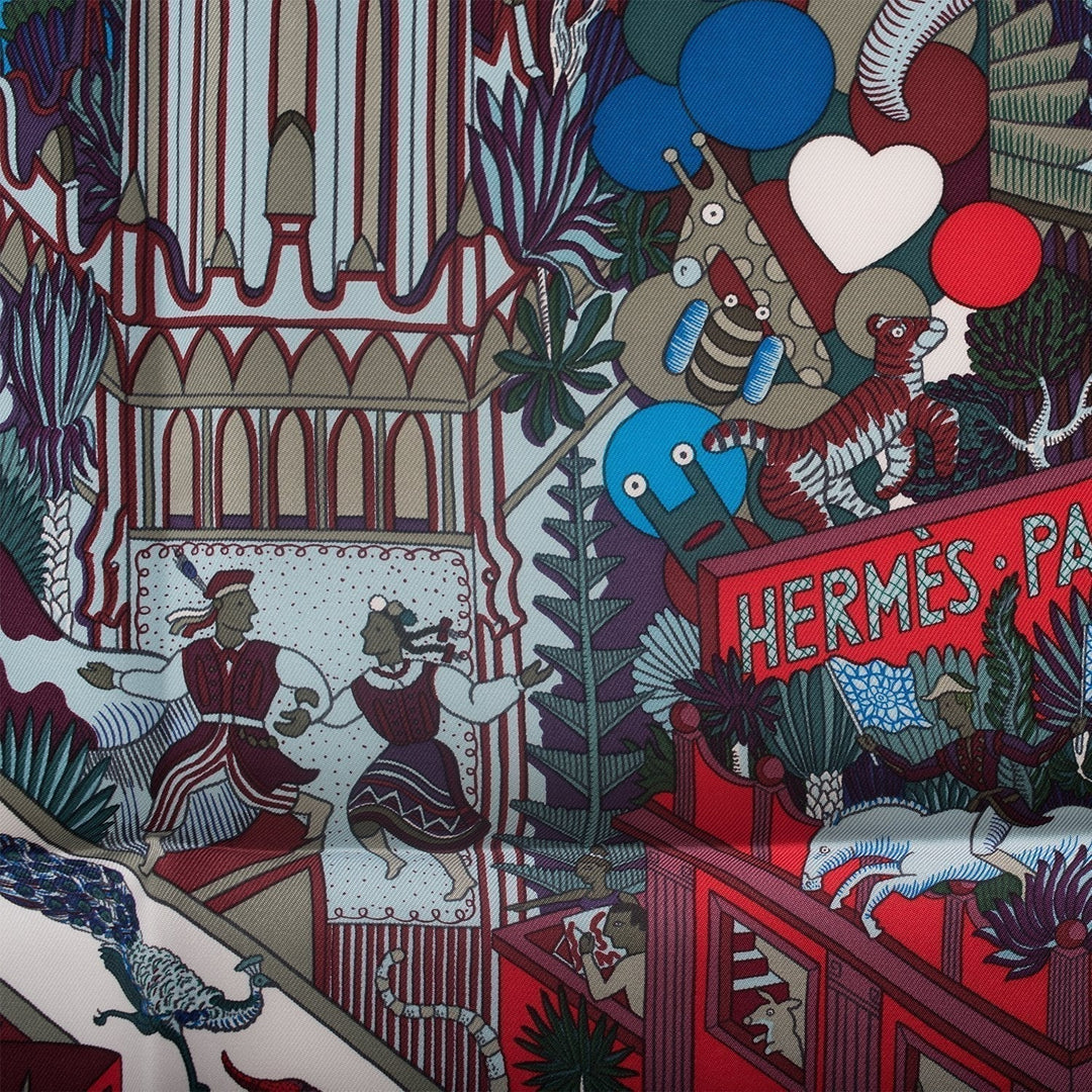 Top quality Hermes "Animapolis" Bordeaux Silk Twill Scarf 90cm
