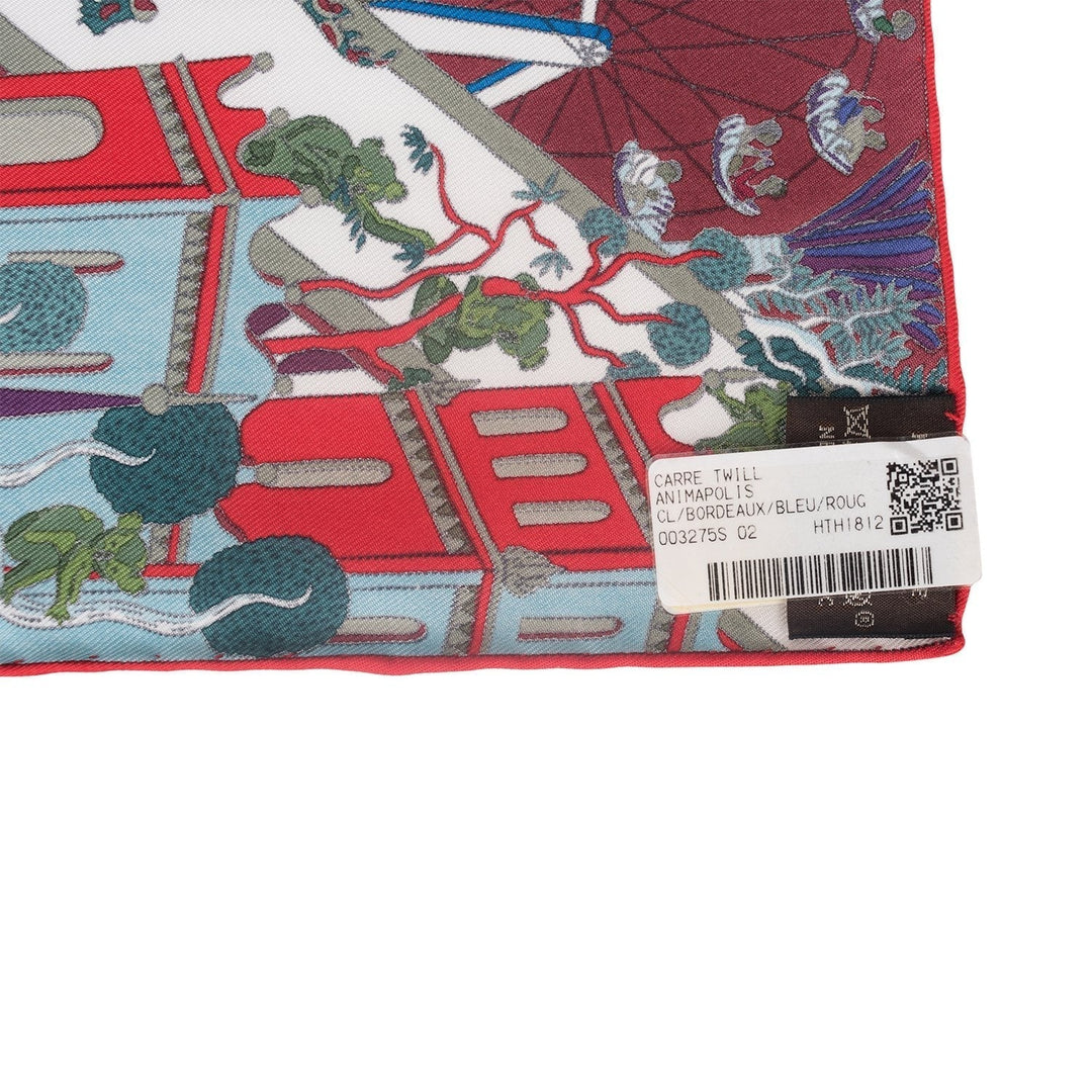Top quality Hermes "Animapolis" Bordeaux Silk Twill Scarf 90cm