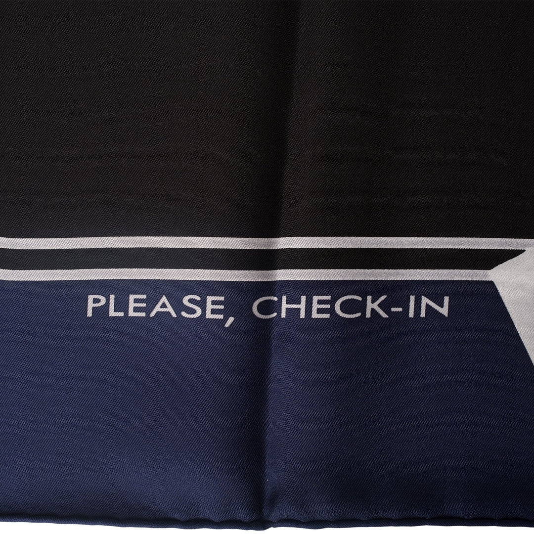 Top quality Hermes "Please, Check In" Marine Silk Twill Scarf 90cm