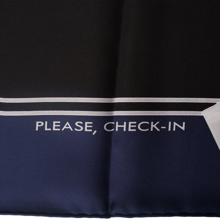 Top quality Hermes "Please, Check In" Marine Silk Twill Scarf 90cm