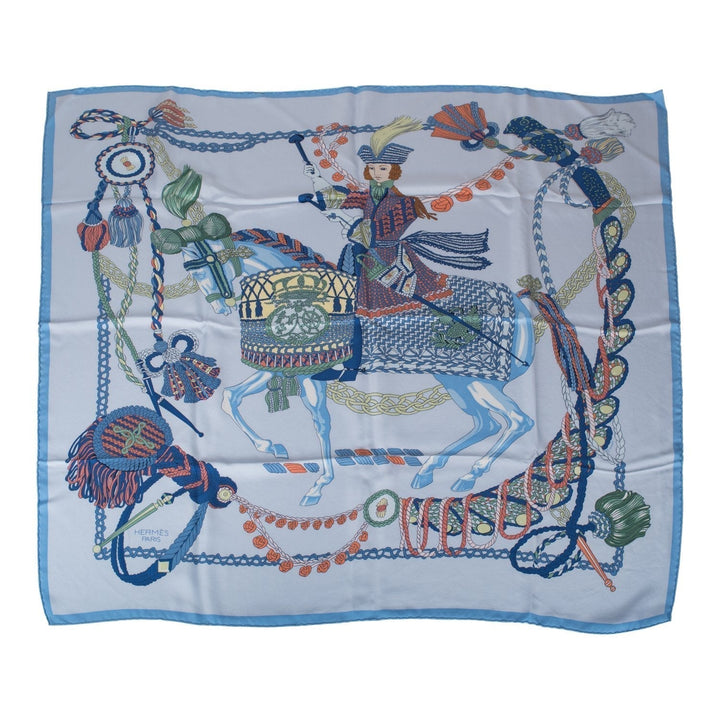 Top quality Hermes "Le Timbalier" Bleu Ciel Silk Twill Scarf 90cm