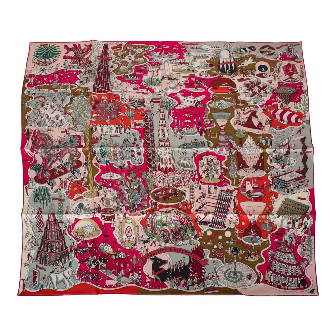 Top quality Hermes "Exposition Universelle" Rose Vif Silk Twill Scarf 90cm