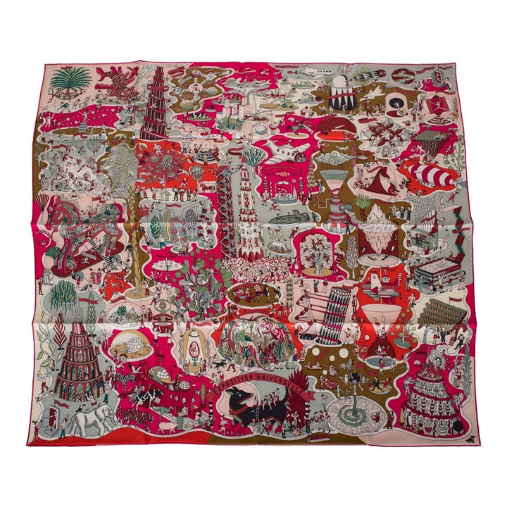 Top quality Hermes "Exposition Universelle" Rose Vif Silk Twill Scarf 90cm
