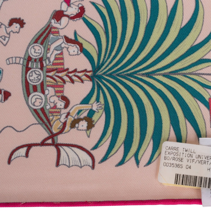 Top quality Hermes "Exposition Universelle" Rose Vif Silk Twill Scarf 90cm