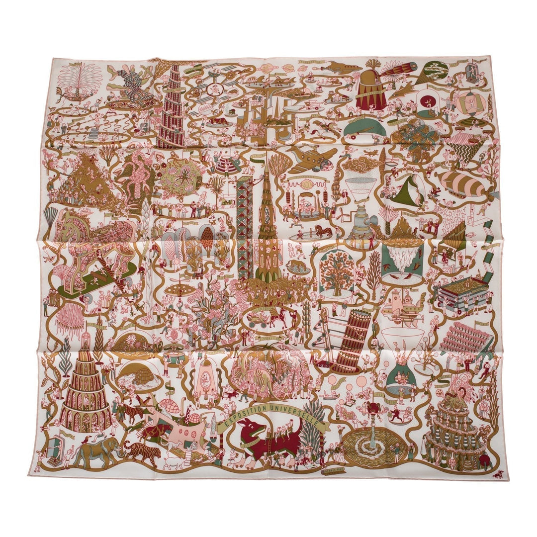 Top quality Hermes "Exposition Universelle" White Silk Twill Scarf 90cm