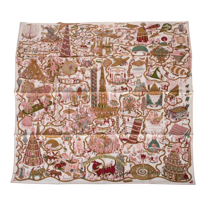 Top quality Hermes "Exposition Universelle" White Silk Twill Scarf 90cm
