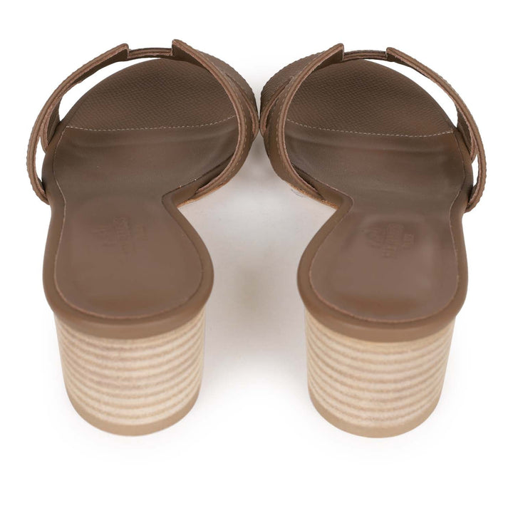Top quality Hermes Oasis Sandals Etoupe Epsom Block Heels 35