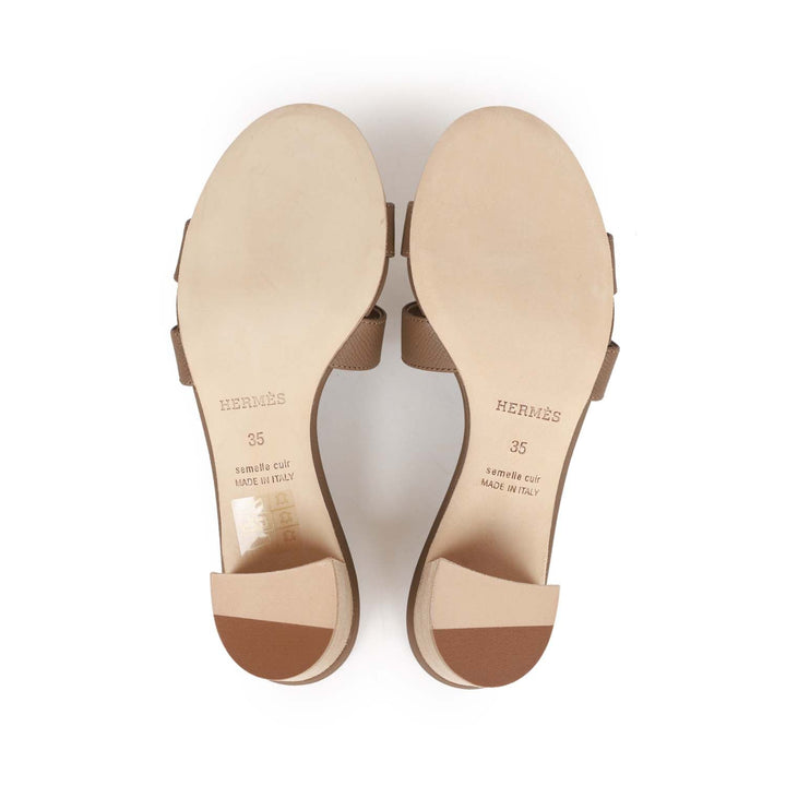 Top quality Hermes Oasis Sandals Etoupe Epsom Block Heels 35