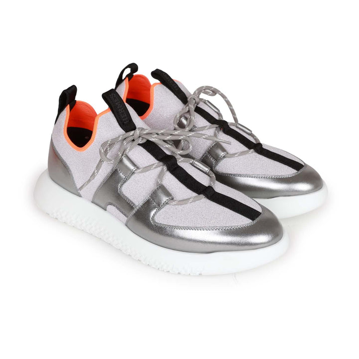 Top quality Hermes Duel Sneakers Silver, Black, and Orange Calfskin and Rubber 40