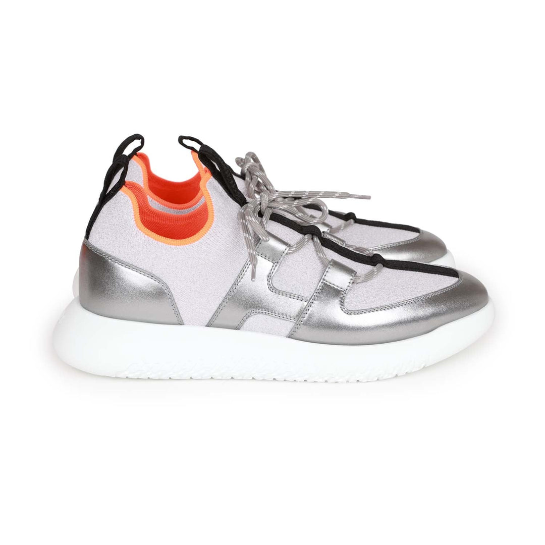 Top quality Hermes Duel Sneakers Silver, Black, and Orange Calfskin and Rubber 40