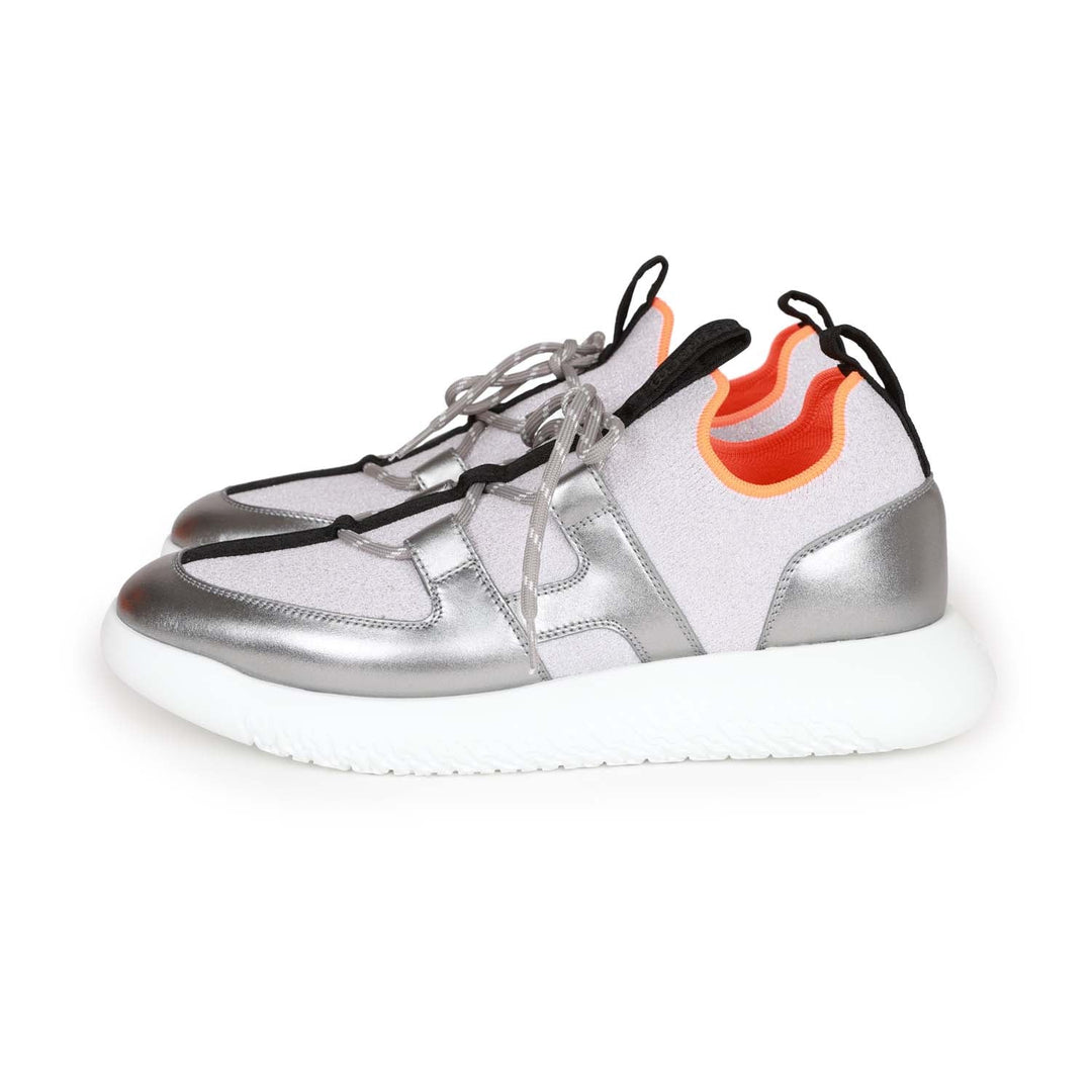 Top quality Hermes Duel Sneakers Silver, Black, and Orange Calfskin and Rubber 40
