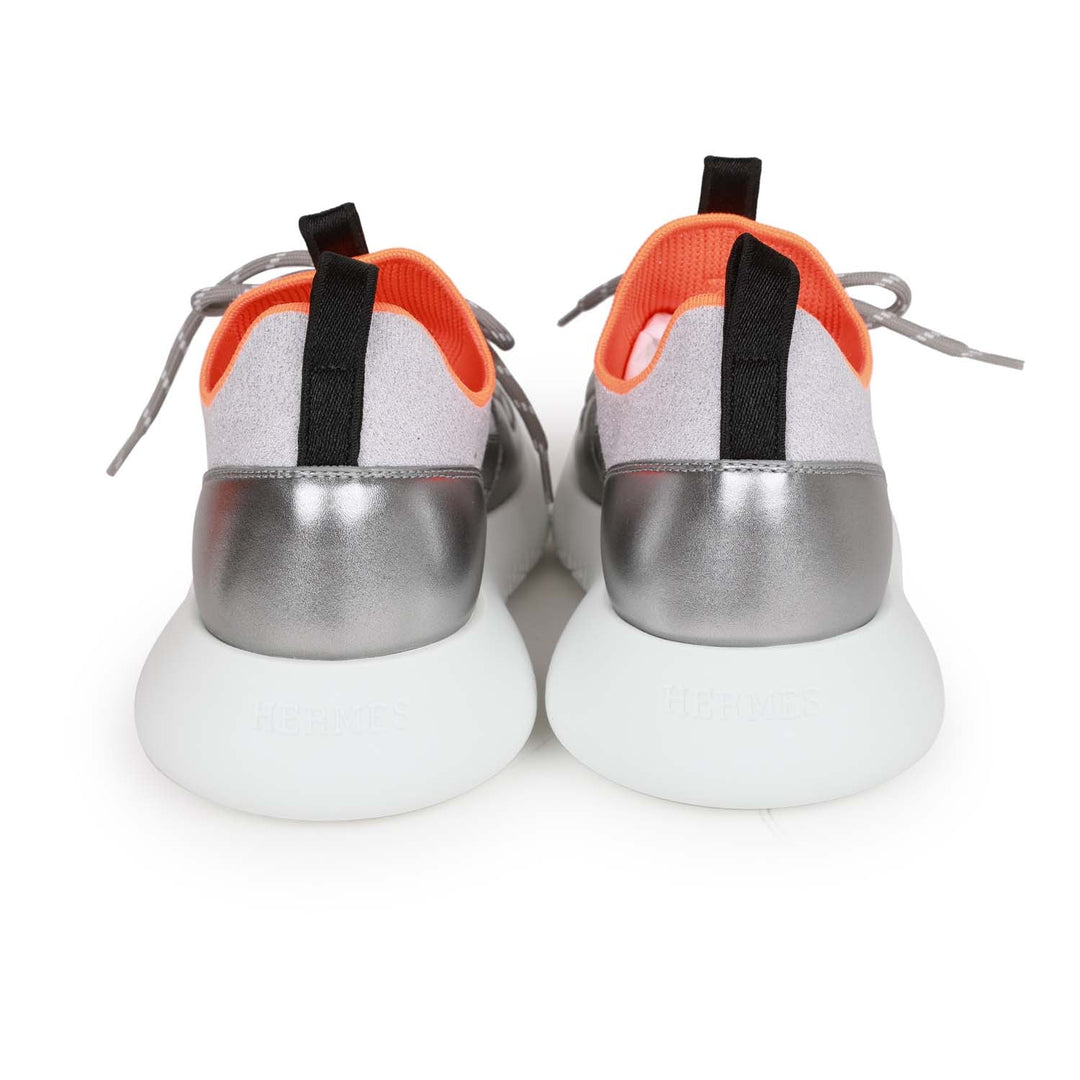 Top quality Hermes Duel Sneakers Silver, Black, and Orange Calfskin and Rubber 40