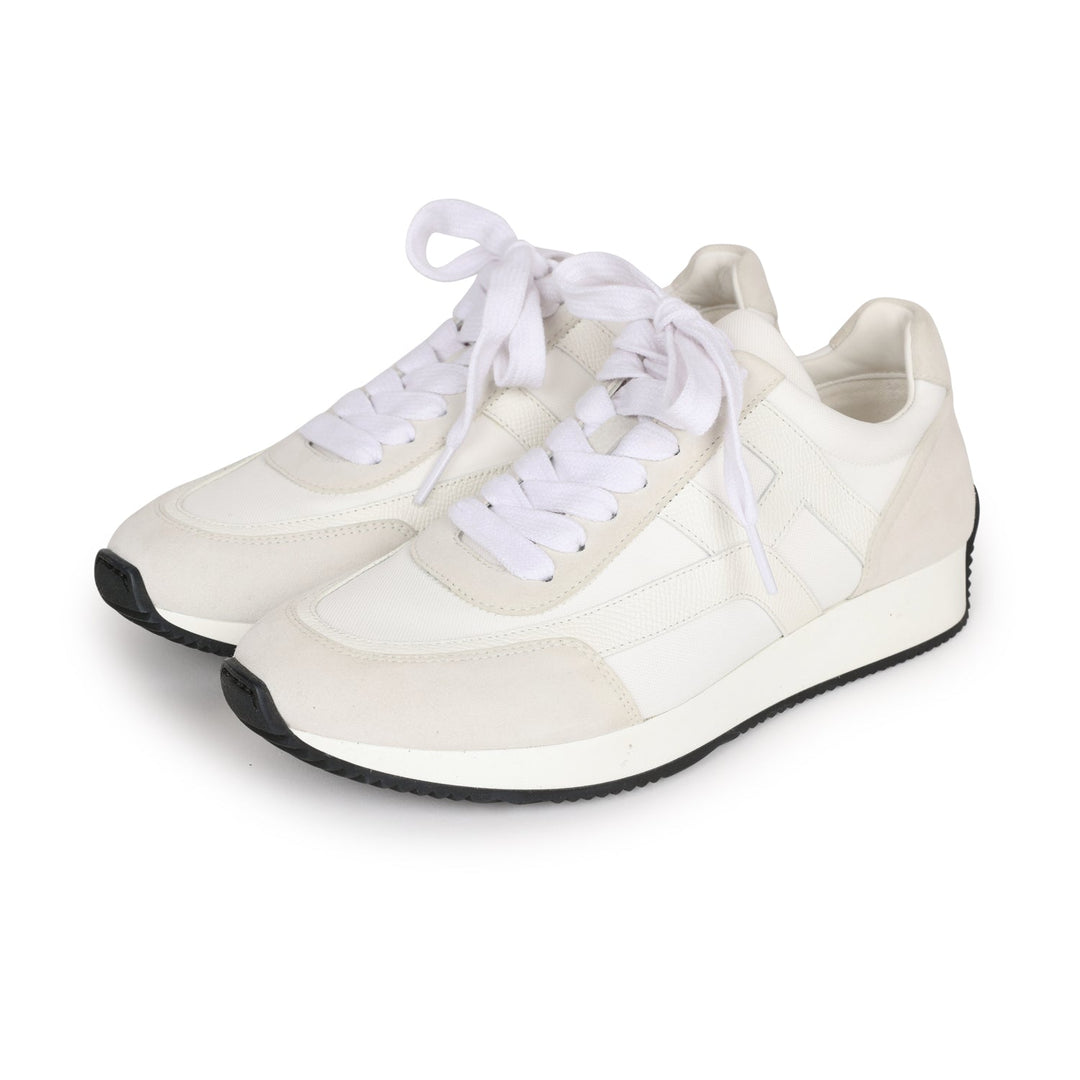 Top quality Hermes Boomerang Sneakers White/Gris Perle Epsom/Suede/Canvas 38