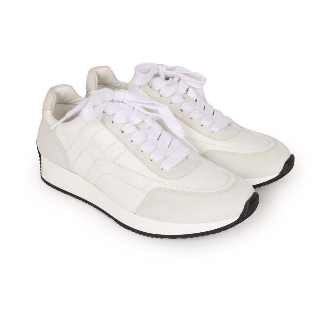 Top quality Hermes Boomerang Sneakers White/Gris Perle Epsom/Suede/Canvas 38