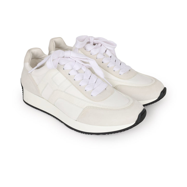 Top quality Hermes Boomerang Sneakers White/Gris Perle Epsom/Suede/Canvas 38