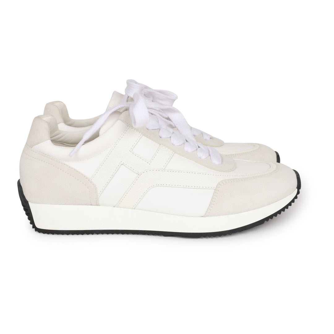 Top quality Hermes Boomerang Sneakers White/Gris Perle Epsom/Suede/Canvas 38
