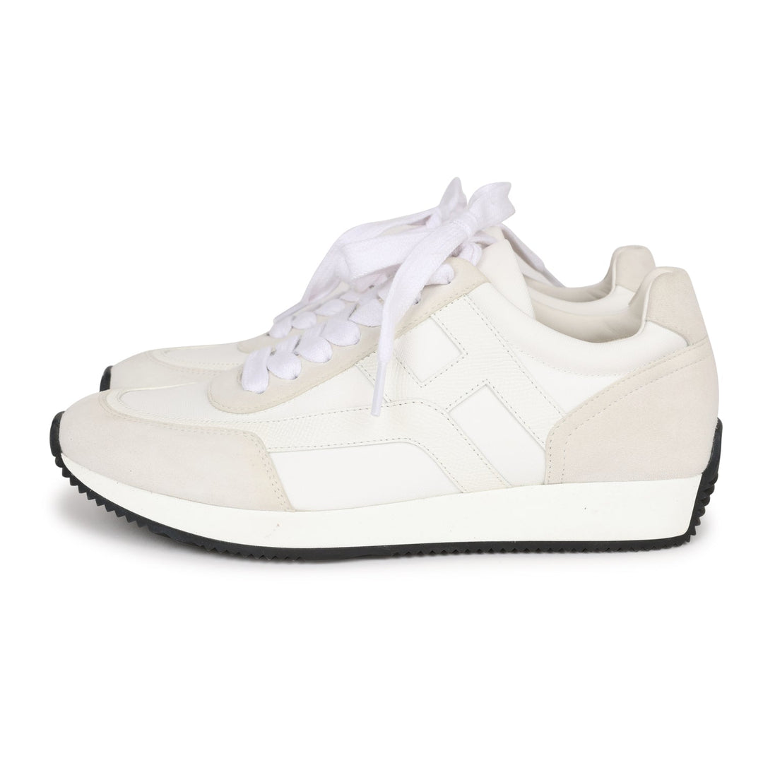 Top quality Hermes Boomerang Sneakers White/Gris Perle Epsom/Suede/Canvas 38