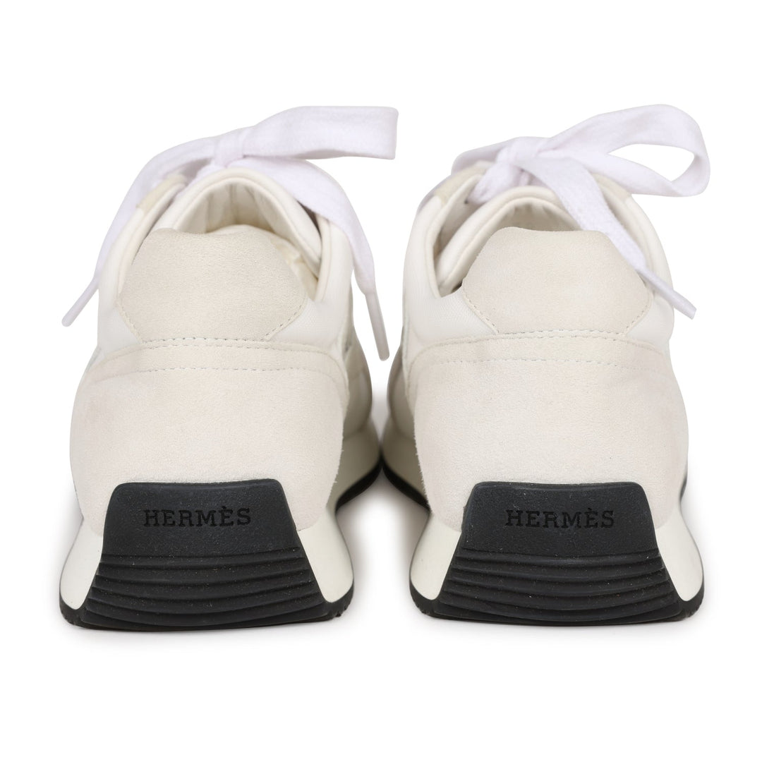 Top quality Hermes Boomerang Sneakers White/Gris Perle Epsom/Suede/Canvas 38