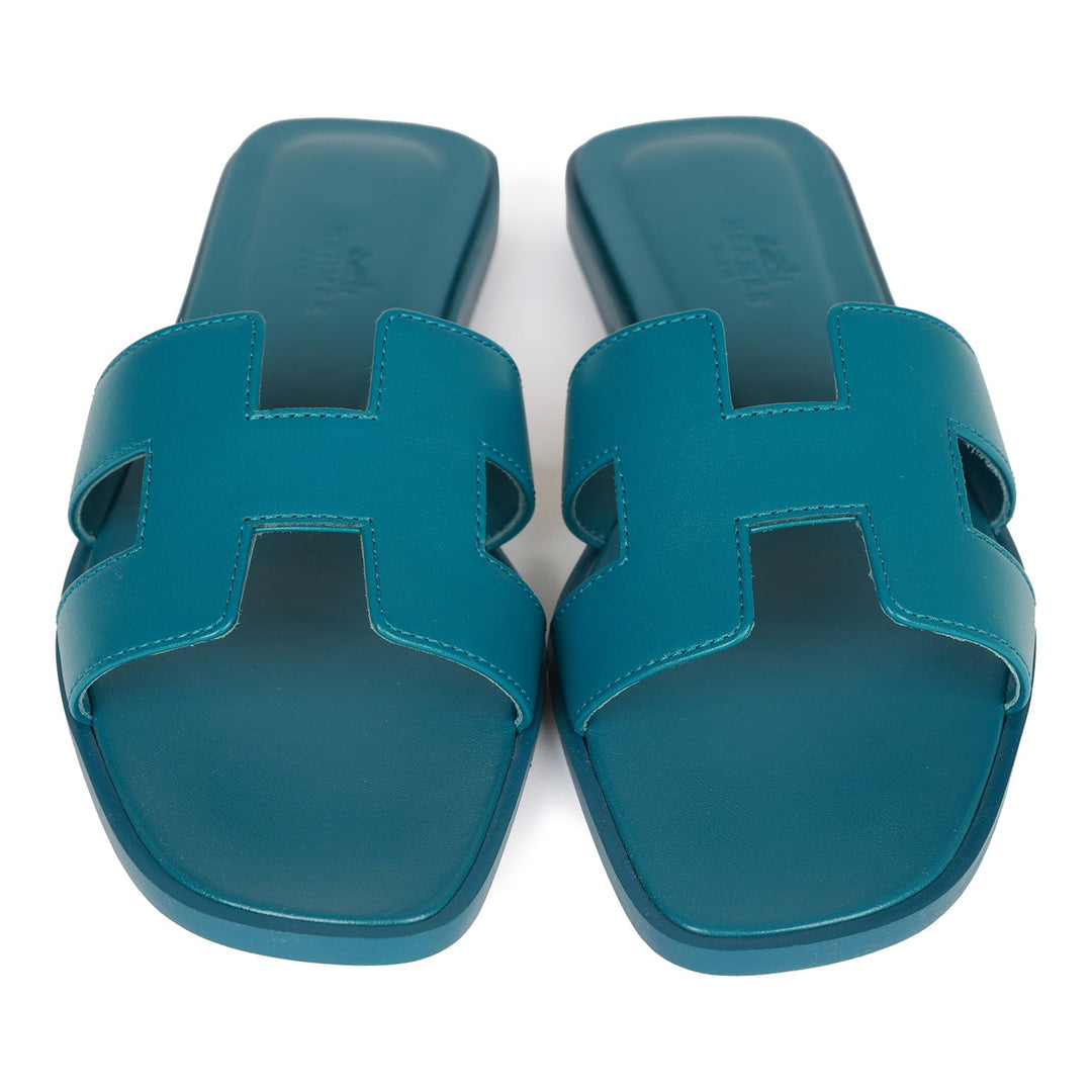 Top quality Hermes Oran Sandals Emeraude Calfskin 37