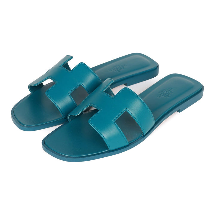 Top quality Hermes Oran Sandals Emeraude Calfskin 37