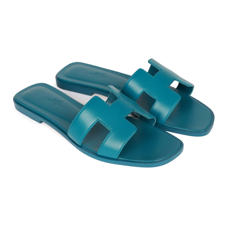 Top quality Hermes Oran Sandals Emeraude Calfskin 37