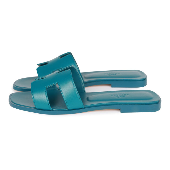 Top quality Hermes Oran Sandals Emeraude Calfskin 37