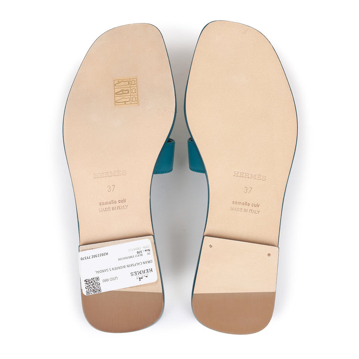 Top quality Hermes Oran Sandals Emeraude Calfskin 37