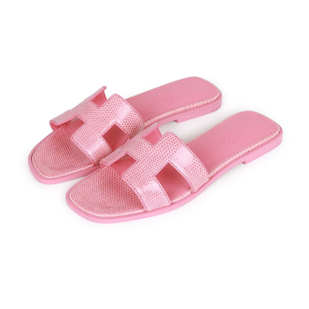 Top quality Hermes Oran Sandals Rose Jaipur Lizard 37