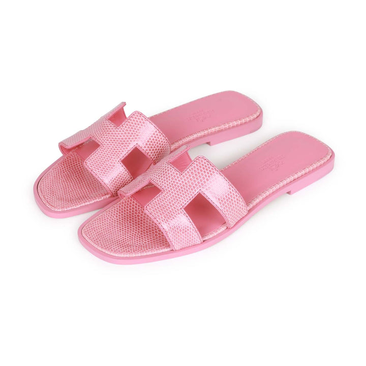 Top quality Hermes Oran Sandals Rose Jaipur Lizard 37