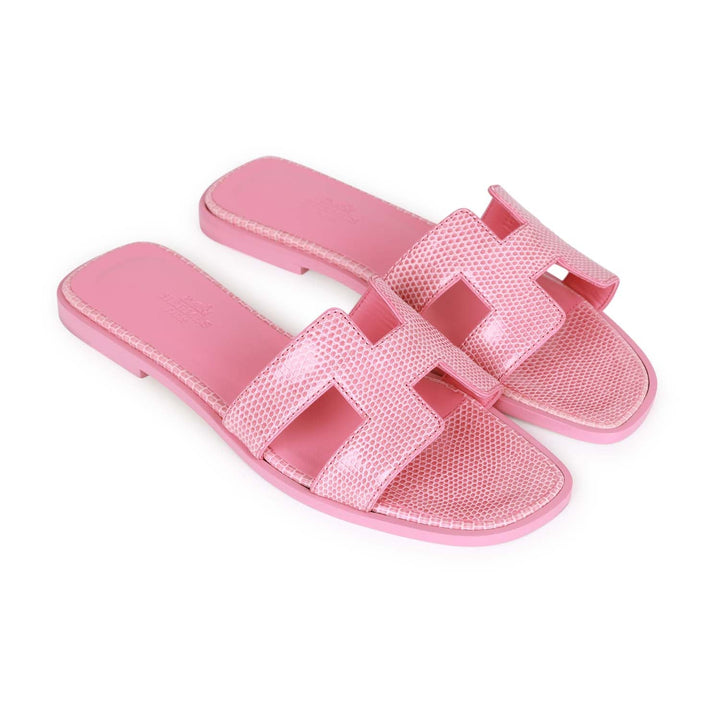 Top quality Hermes Oran Sandals Rose Jaipur Lizard 37