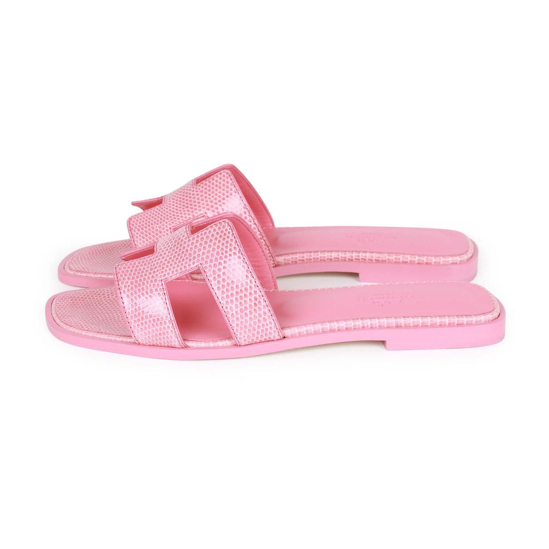 Top quality Hermes Oran Sandals Rose Jaipur Lizard 37