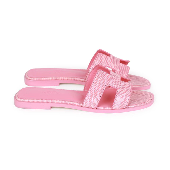 Top quality Hermes Oran Sandals Rose Jaipur Lizard 37
