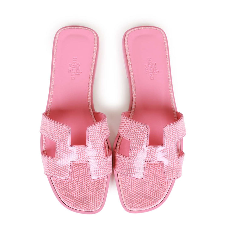 Top quality Hermes Oran Sandals Rose Jaipur Lizard 37