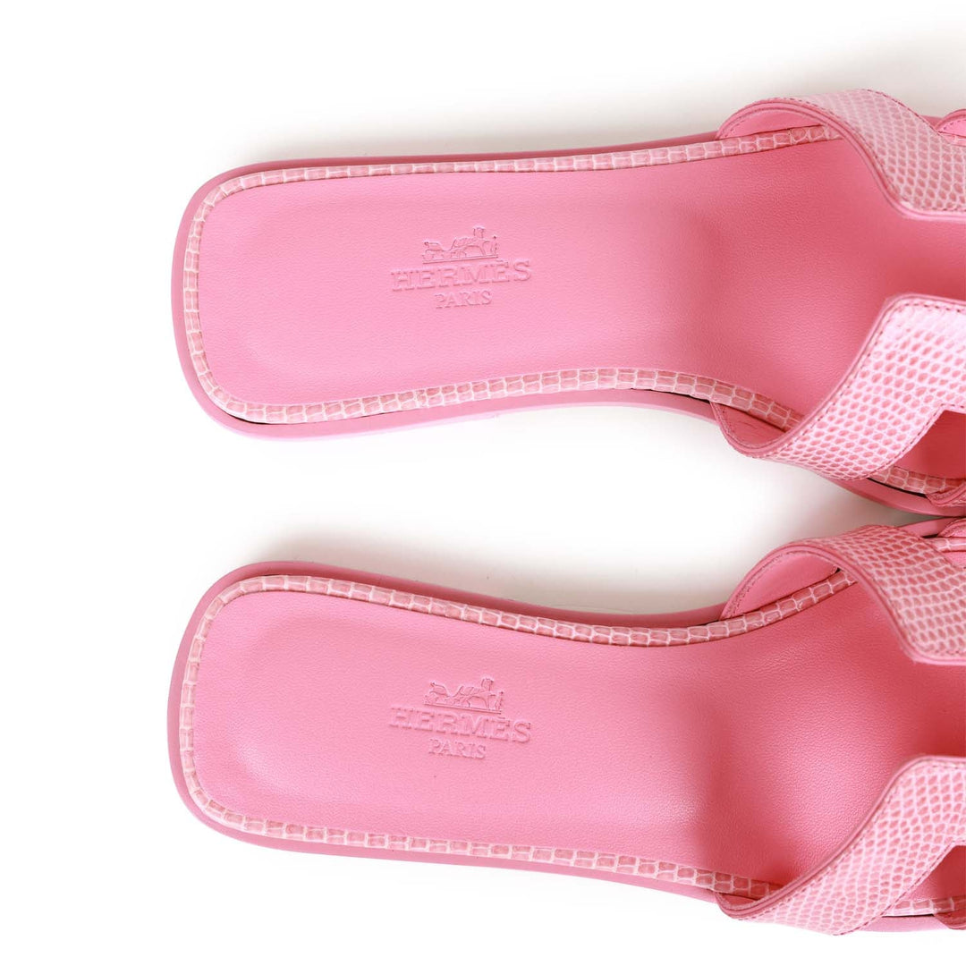 Top quality Hermes Oran Sandals Rose Jaipur Lizard 37
