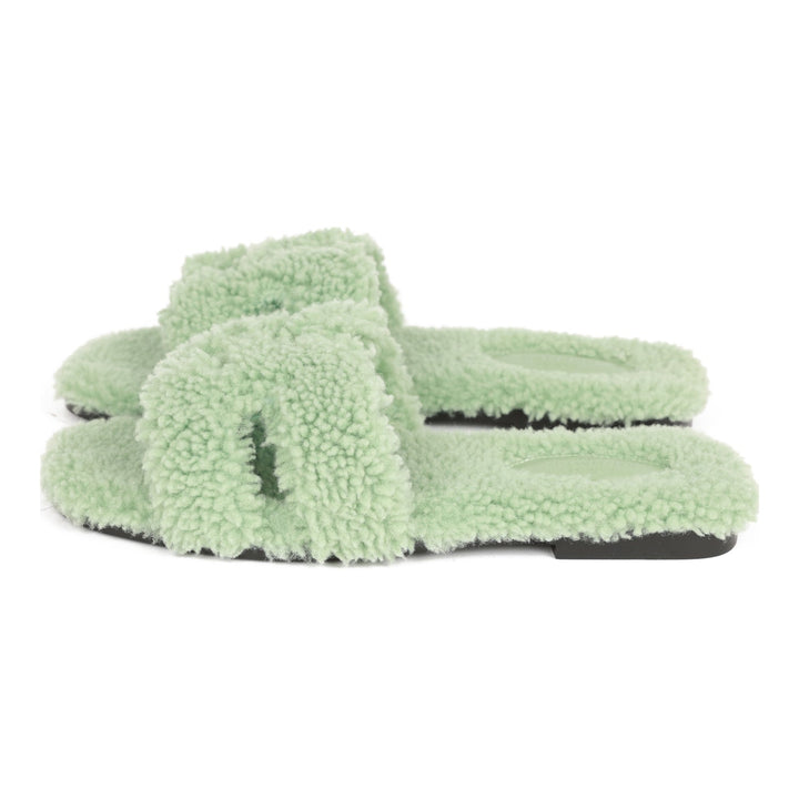 Top quality Hermes Oran Sandals Vert D'eau Woolskin 37.5