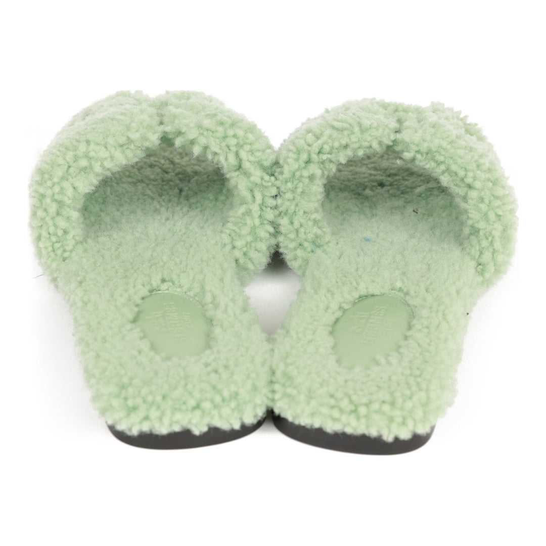 Top quality Hermes Oran Sandals Vert D'eau Woolskin 37.5